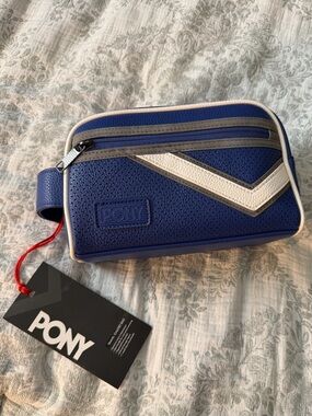 POWNY Blue Toiletry Bag Travel Dopp Kit w/ Bottles NEW